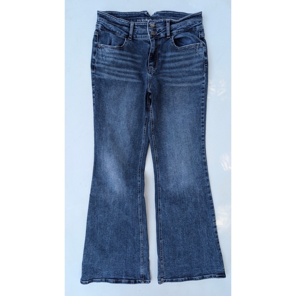 M.i.d.a.s. Womens High Waisted Flare Leg Jeans Medium Wash Blue Denim 2-Button